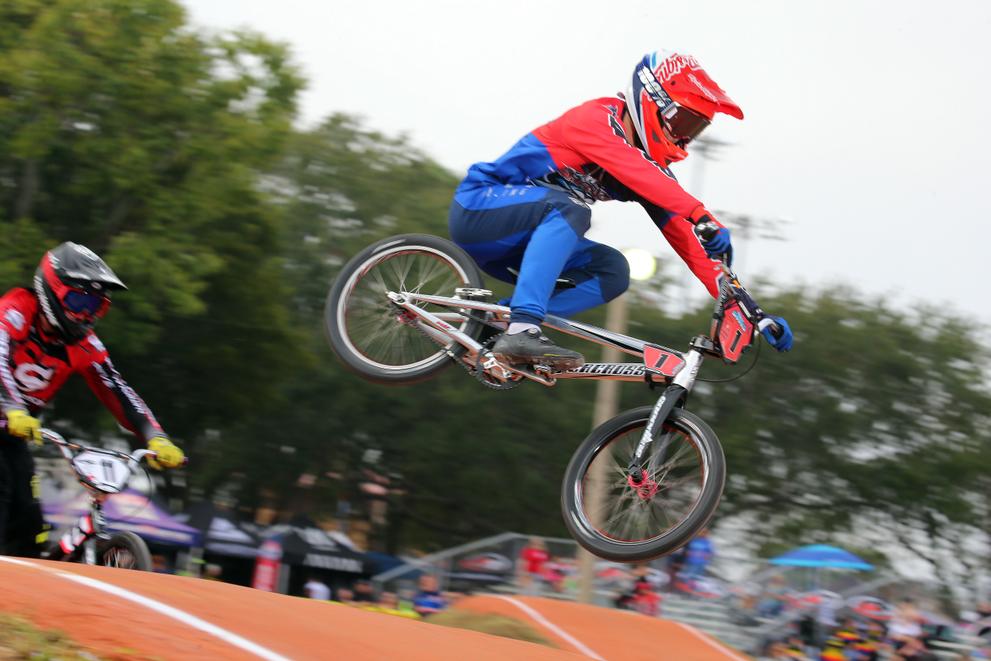 A USA BMX competitor racing at Sunshine State Nationals